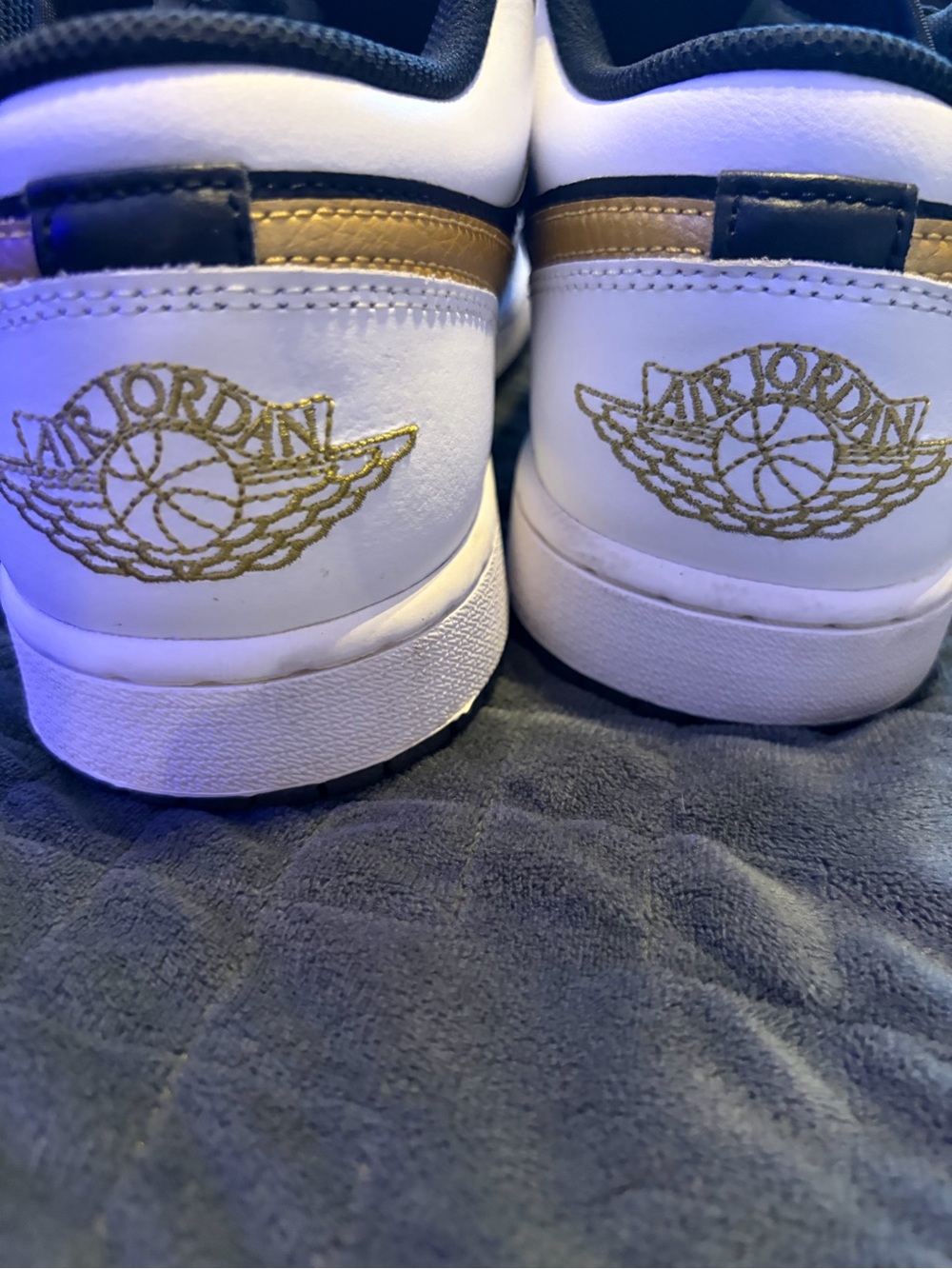 Jordan 1 Nike Low Top Sneakers - Black/White/Gold Swoosh - Hardly Worn - Picture 3 of 4